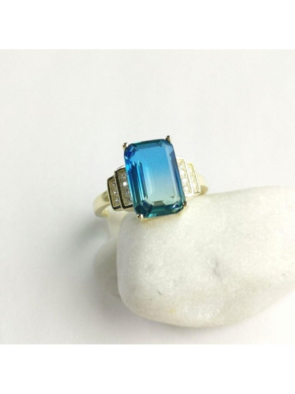 Blue Green Peacock Topaz Ring 14k Gold over Sterling Silver